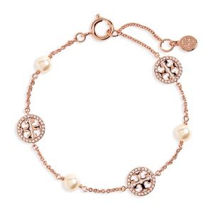 Tory Burch Delicate Crystal Pearl Logo Bracelet